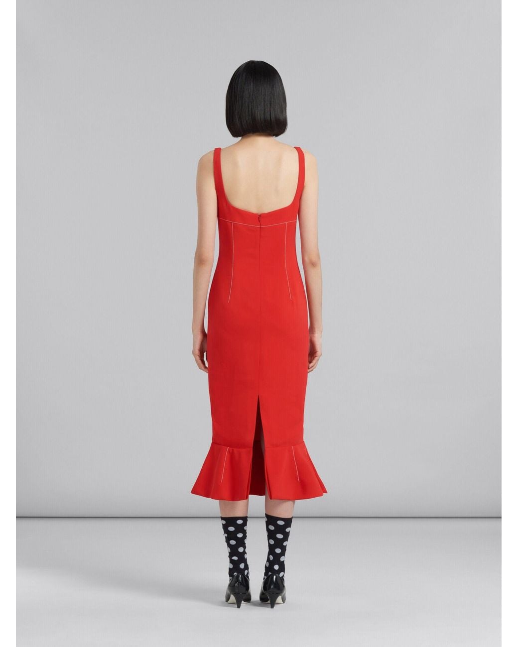 Marni Red Fitted Dress With Ruffle Hem