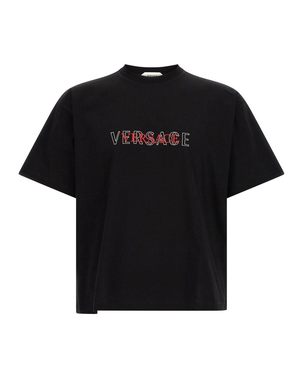 Versace Black Logo-Embroidered T-Shirt for men