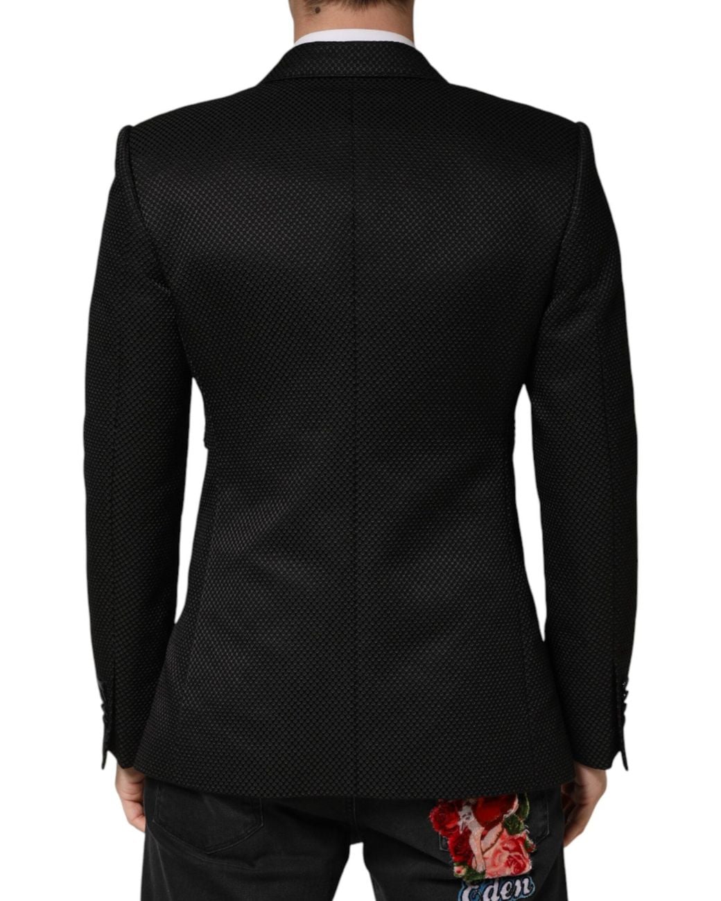 Dolce & Gabbana Black Cotton Double Breasted 2 Button Blazer Polyester Silk Clothing for men