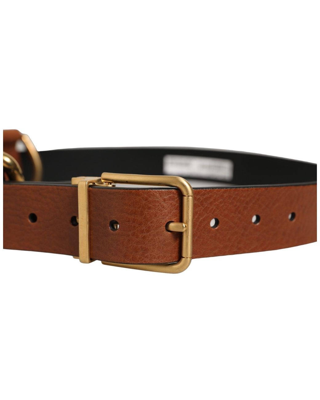 Dolce & Gabbana Brown Leather Metal Rings Buckle Belt for men