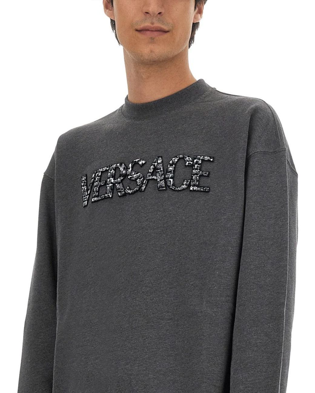 Versace Gray Versace Crocodile Logo Cotton Sweatshirt for men