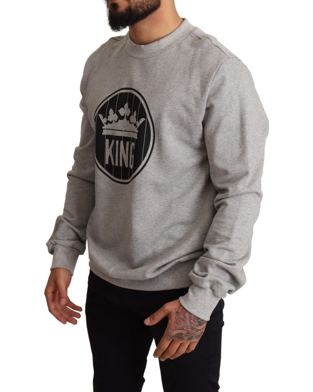 Dolce & Gabbana Gray King Sweatshirt Crewneck Cotton for men