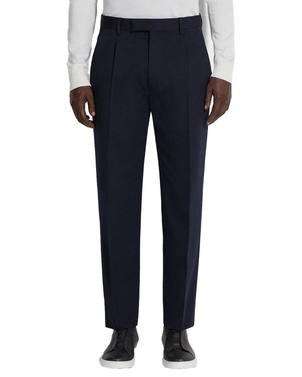 Zegna Blue Cotton And Linen Trousers for men