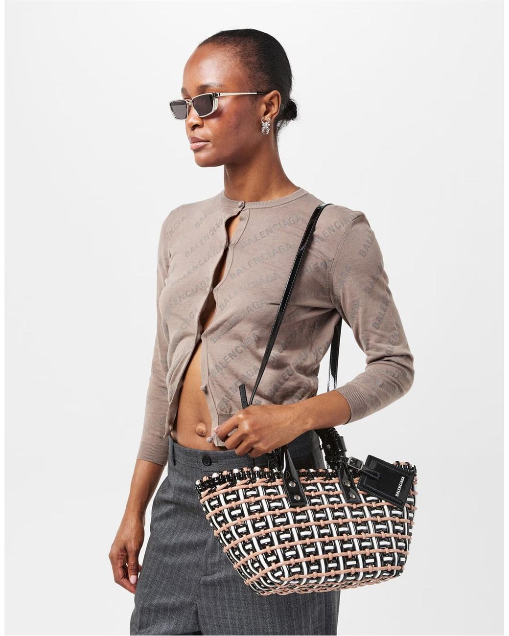 Balenciaga White Bistro Basket Braided Tote Bag