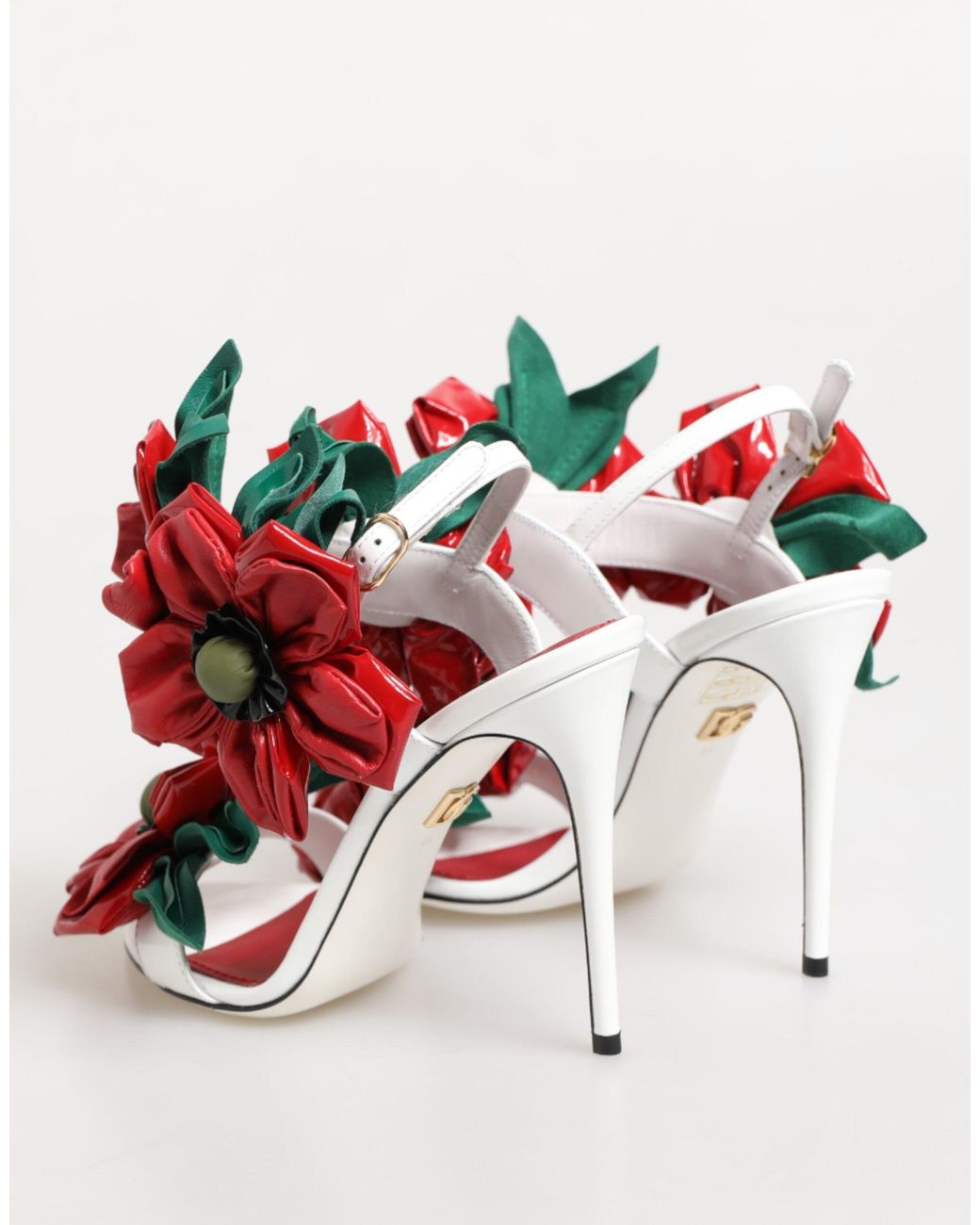 Dolce & Gabbana Red Floral Detailing Sandals Shoes And Calfskin Leather