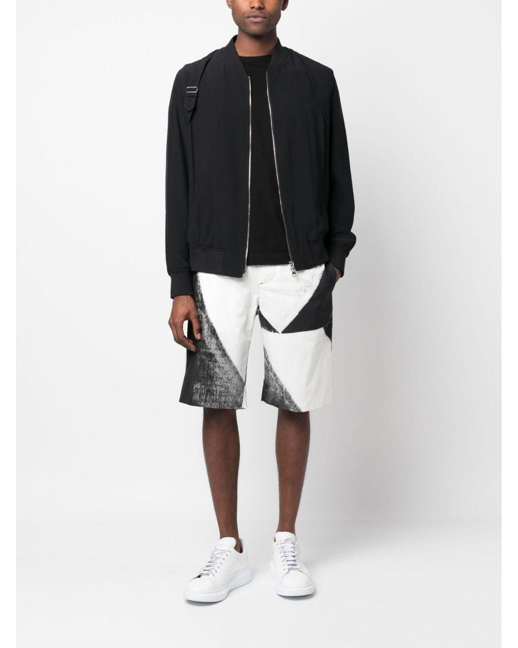 McQueen White Abstract-Print Cotton Bermuda Shorts