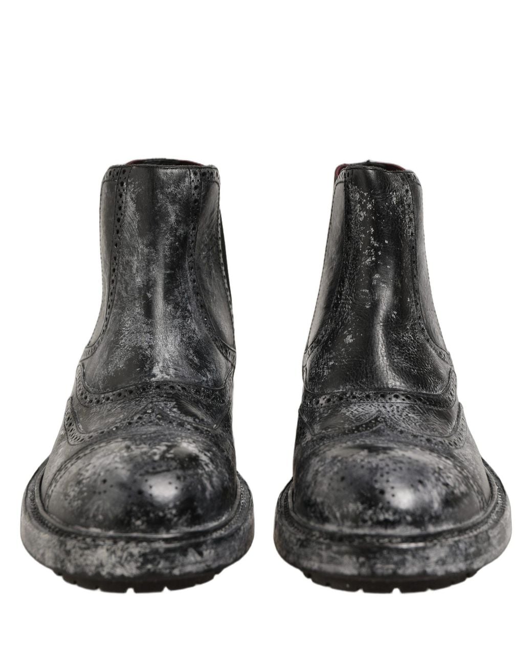 Dolce & Gabbana Black Leather Ankle Chelsea Boots Shoes With Fade Elastane for men