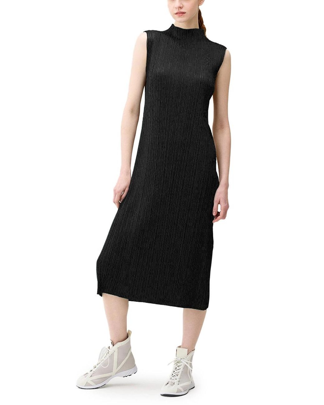 Issey Miyake Black Pleats Please High-Neck Dress