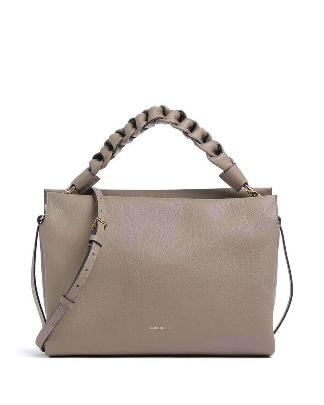 Coccinelle Gray Hobo Bag Warm Taupe-Rosette Taupe/Rosette Double Grainy Leather Handbags