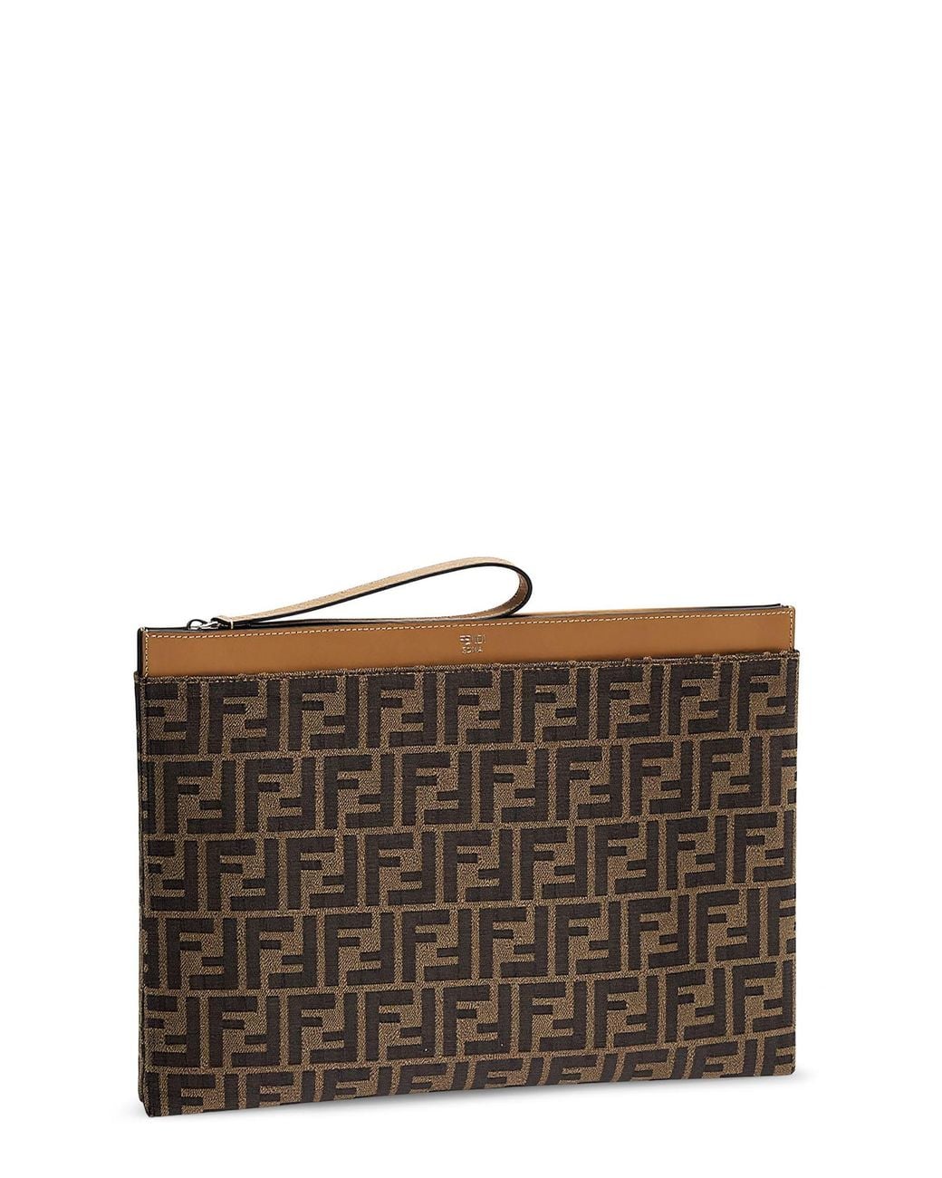 Fendi Gray Ff Jacquard Fabric Flat Pouch Large for men