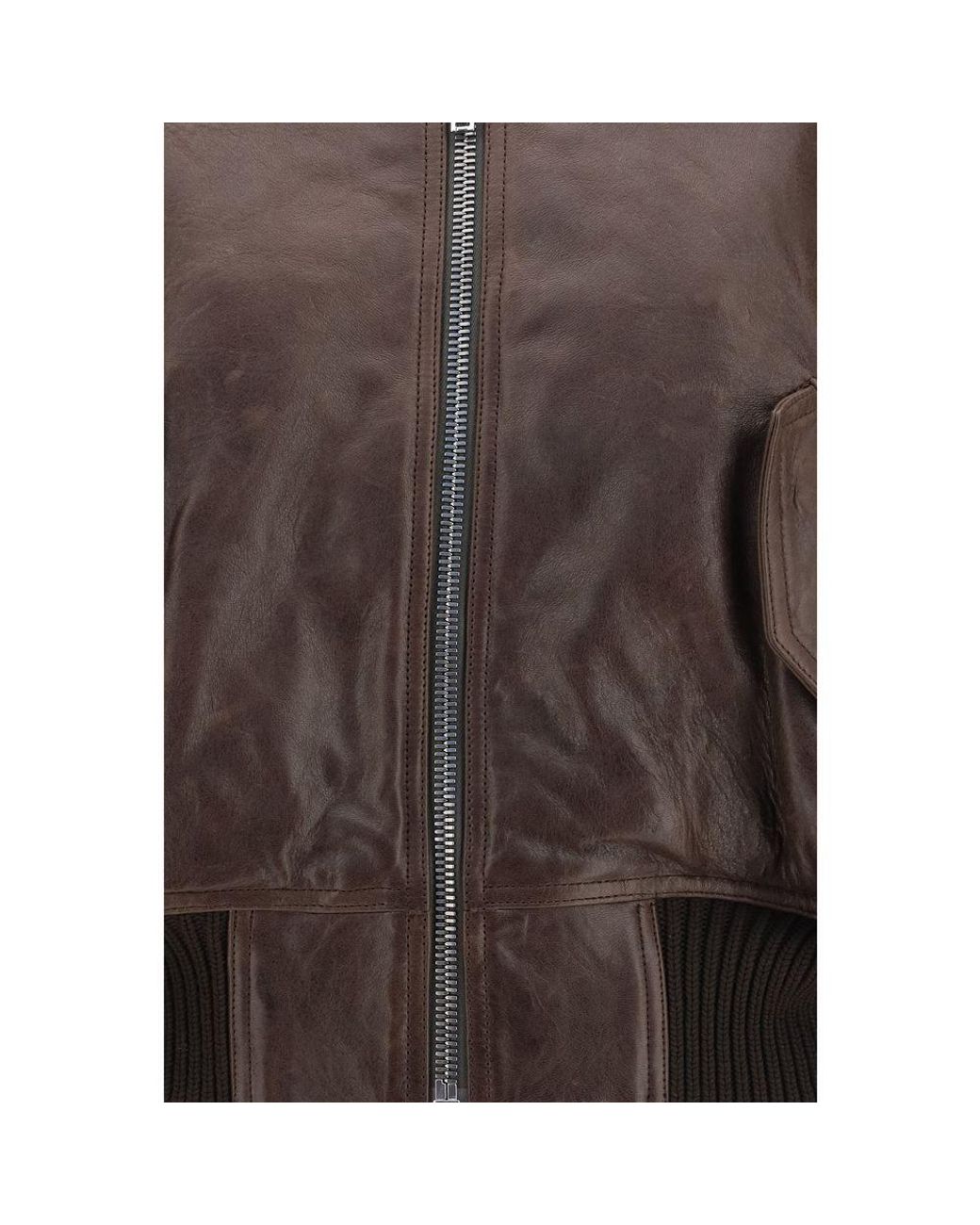 Rick Owens Brown Calf Leather Bos Taurus Bomber