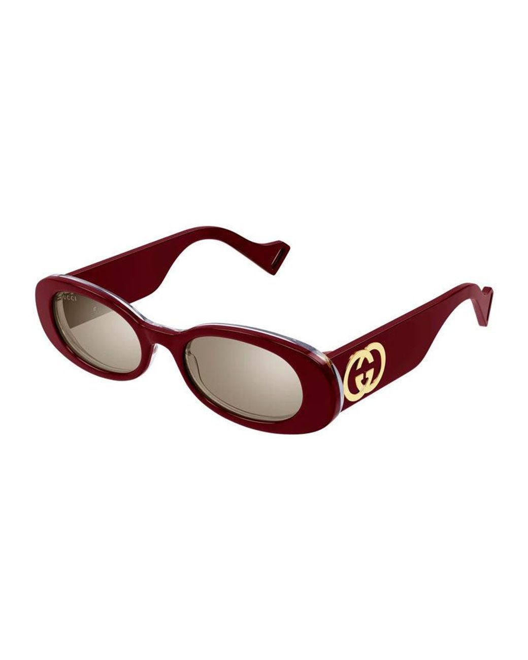 Gucci Red Sunglasses Oval Full Rim, Shiny Burgundy Frame And With Light Mirror Lens Gg0517S009