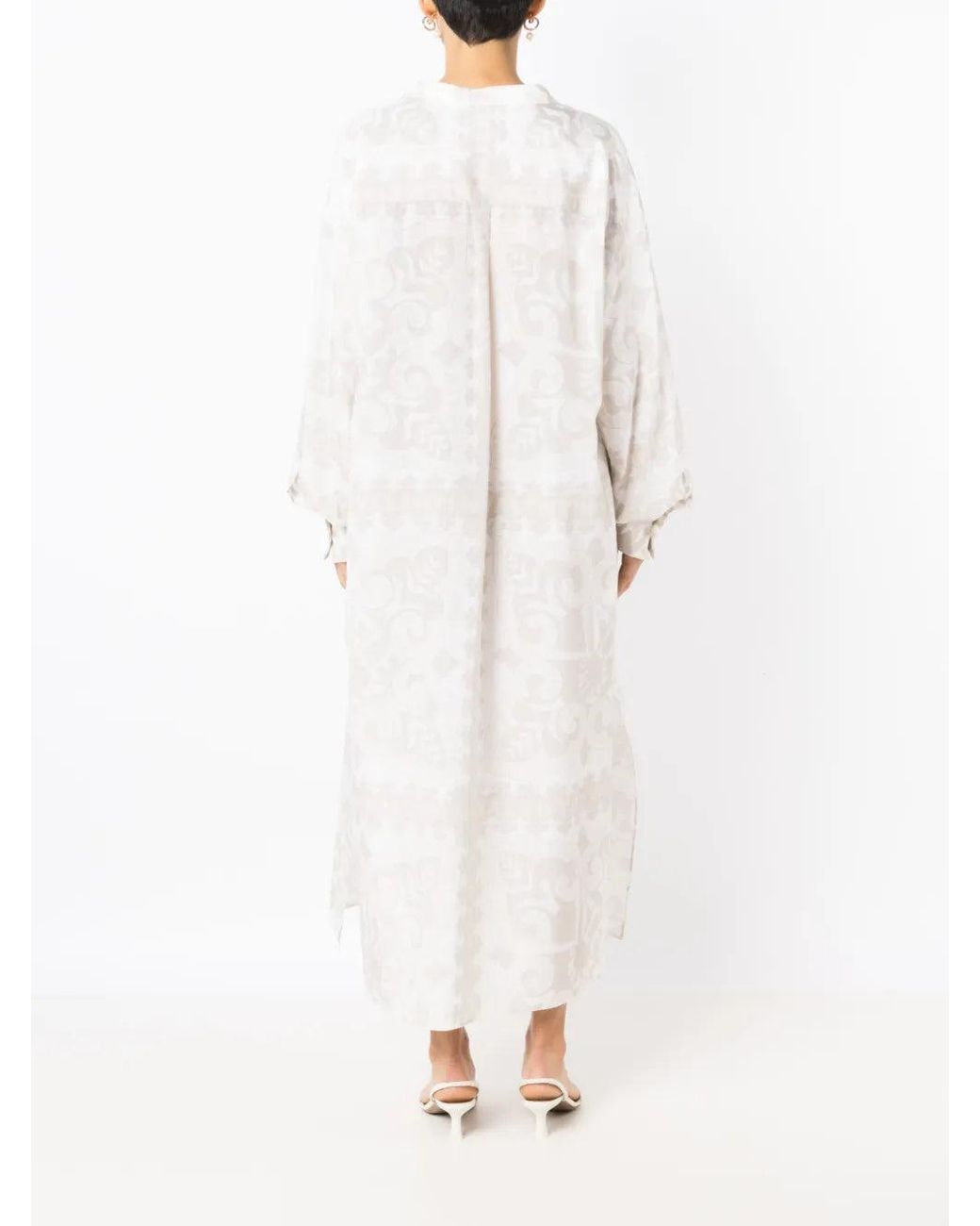 Valentino White Geometric-Print Silk-Cotton Dress