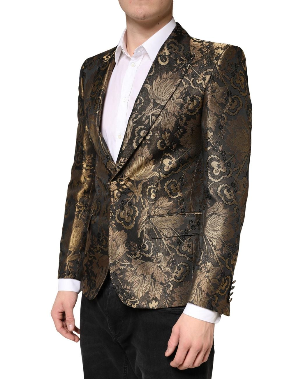 Dolce & Gabbana Black Jacquard Single Breasted Tuxedo Blazer Clothing for men