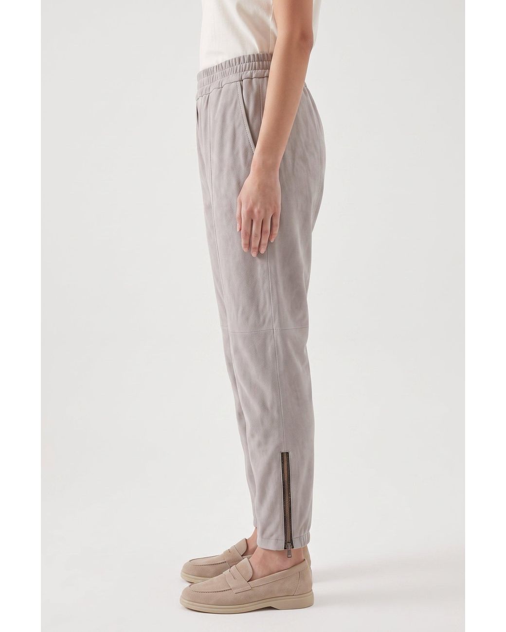 Brunello Cucinelli Gray Light Suede Trousers