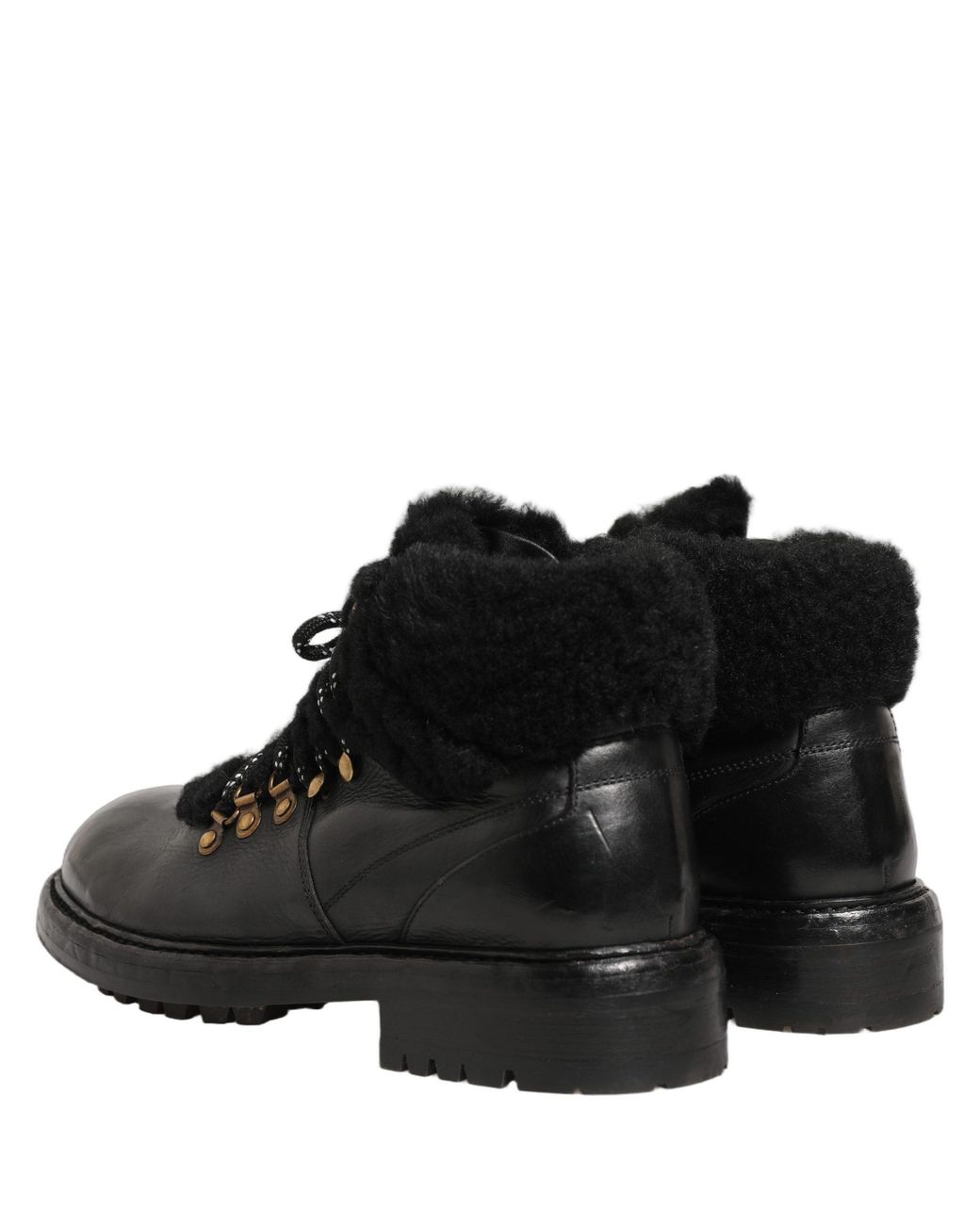 Dolce & Gabbana Black Trekking Fur Lace Leather Boots Shoes Horse for men