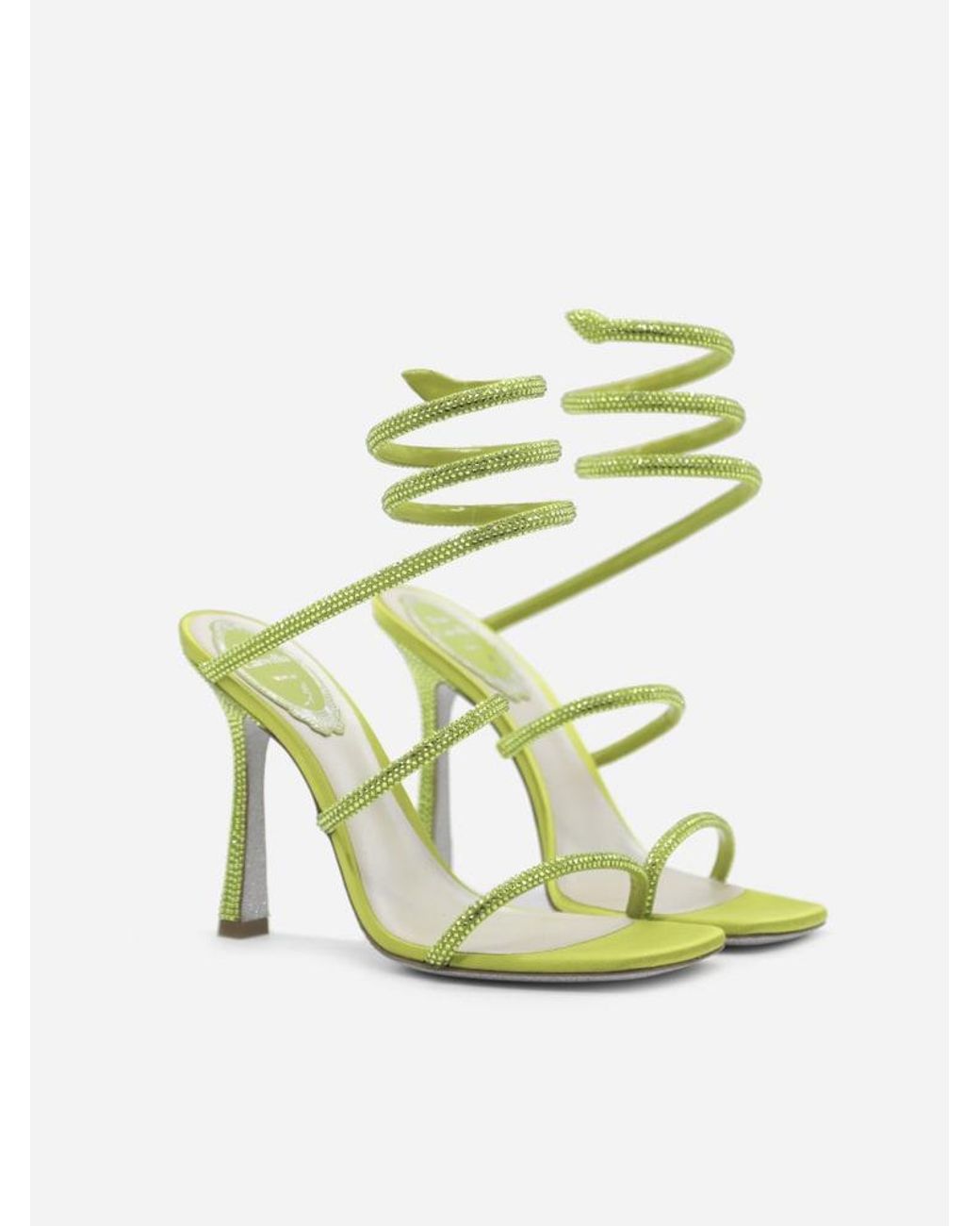 Rene Caovilla Cleo Sandals In Satin With All-over Crystals in Lime 
