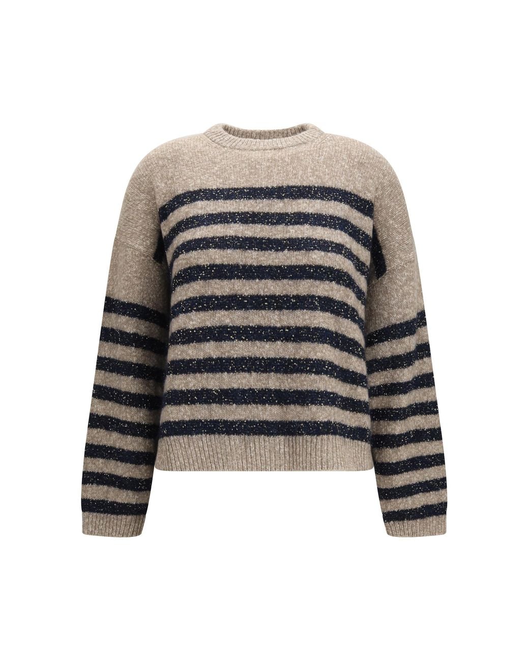 Brunello Cucinelli Gray Cashmere And Wool Striped Sweater Merino
