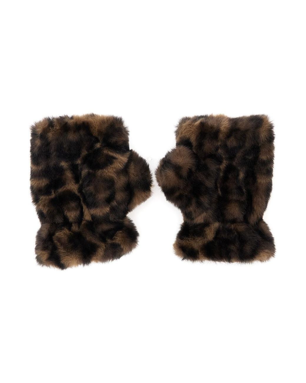 Apparis Black Fingerless Gloves Ariel Leopard Synthetic Fur Polyester Hat