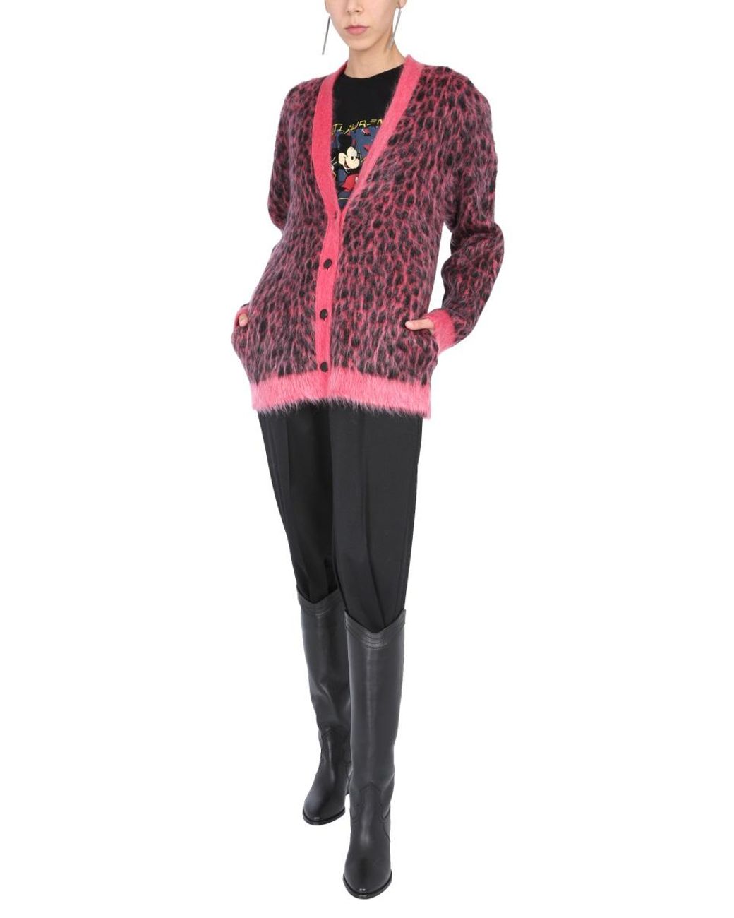 Saint Laurent Red Saint Laurent Leopard Jacquard Wool Cardigan