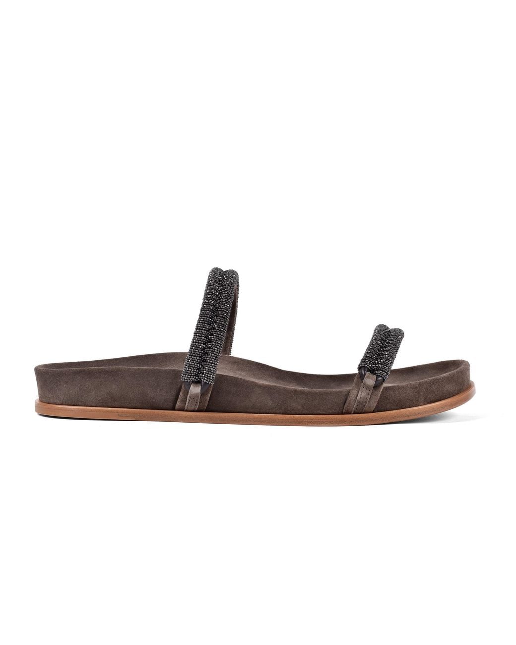 Brunello Cucinelli Gray Suede Sandals With Beaded Straps