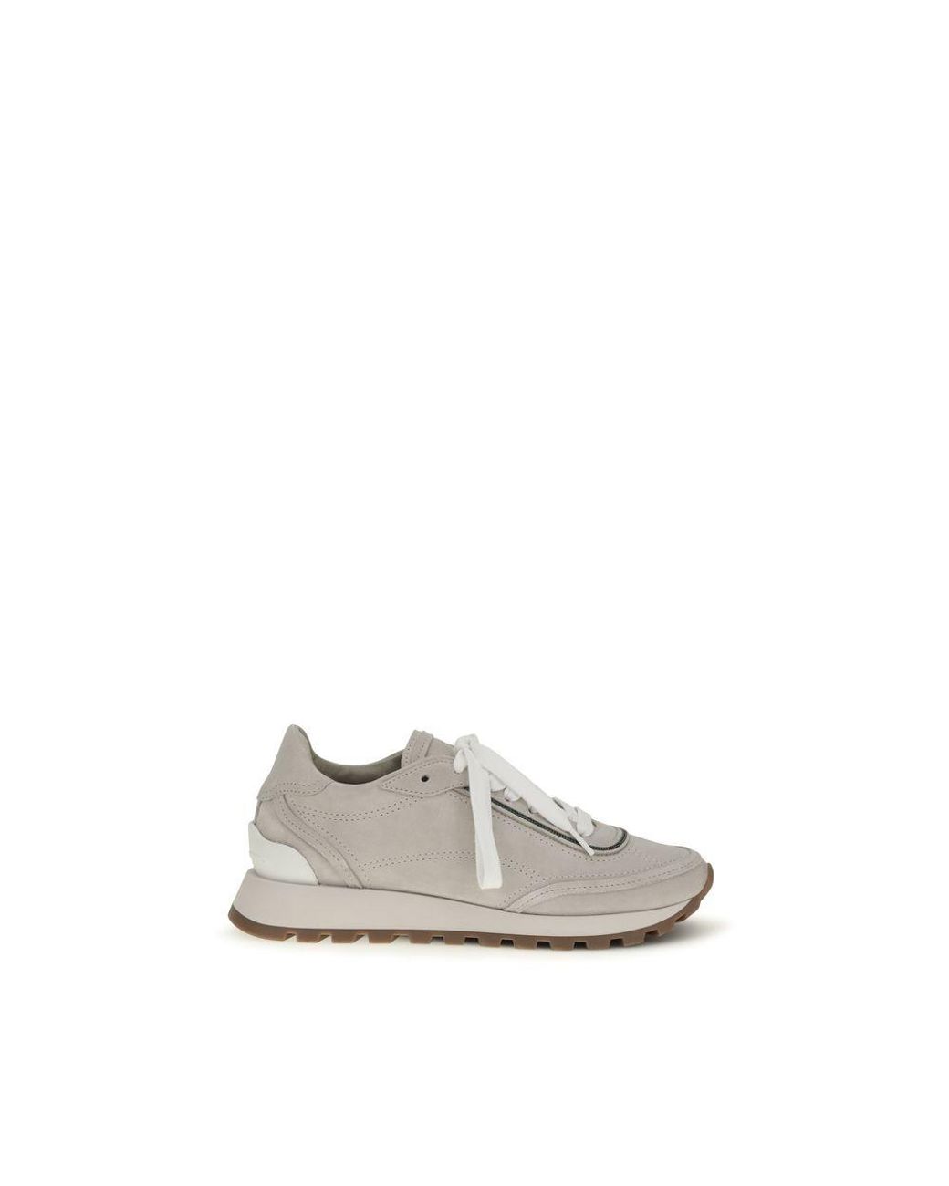 Brunello Cucinelli White Gray Calf Leather Bos Taurus Athletic Sneakers