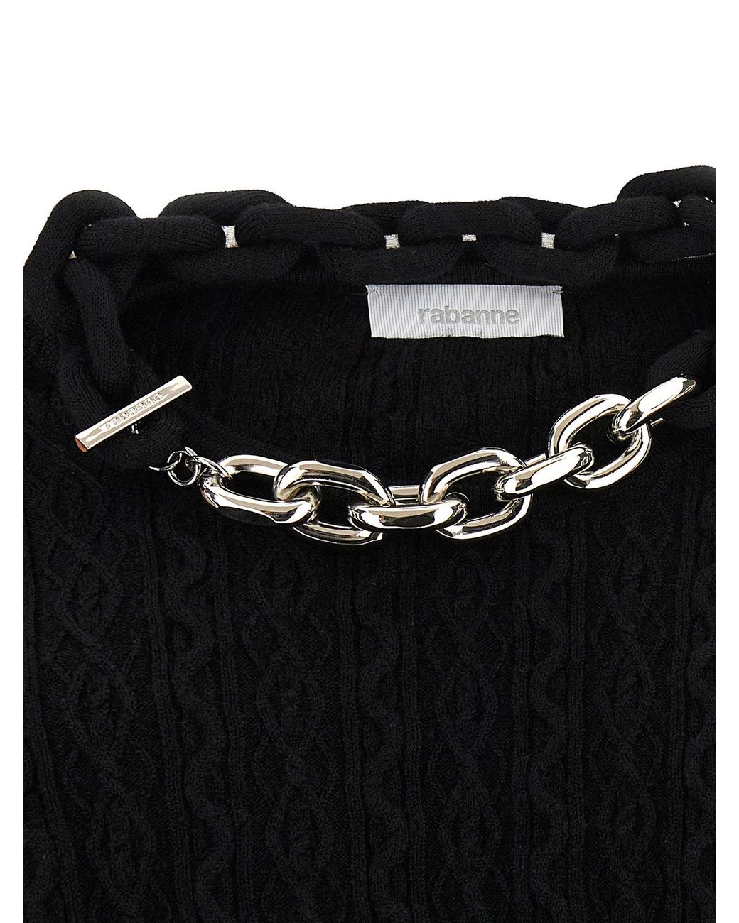 Rabanne Black Ribbed Wool-Cashmere With Chain Neckline Sweater