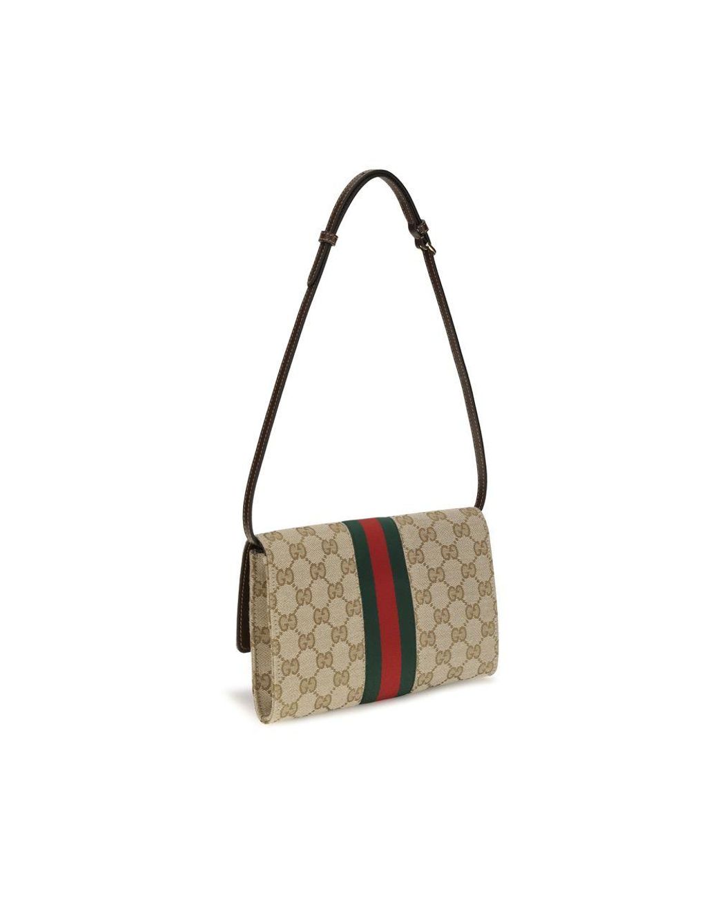 Gucci White Horsebit Web Wallet With Shoulder Strap