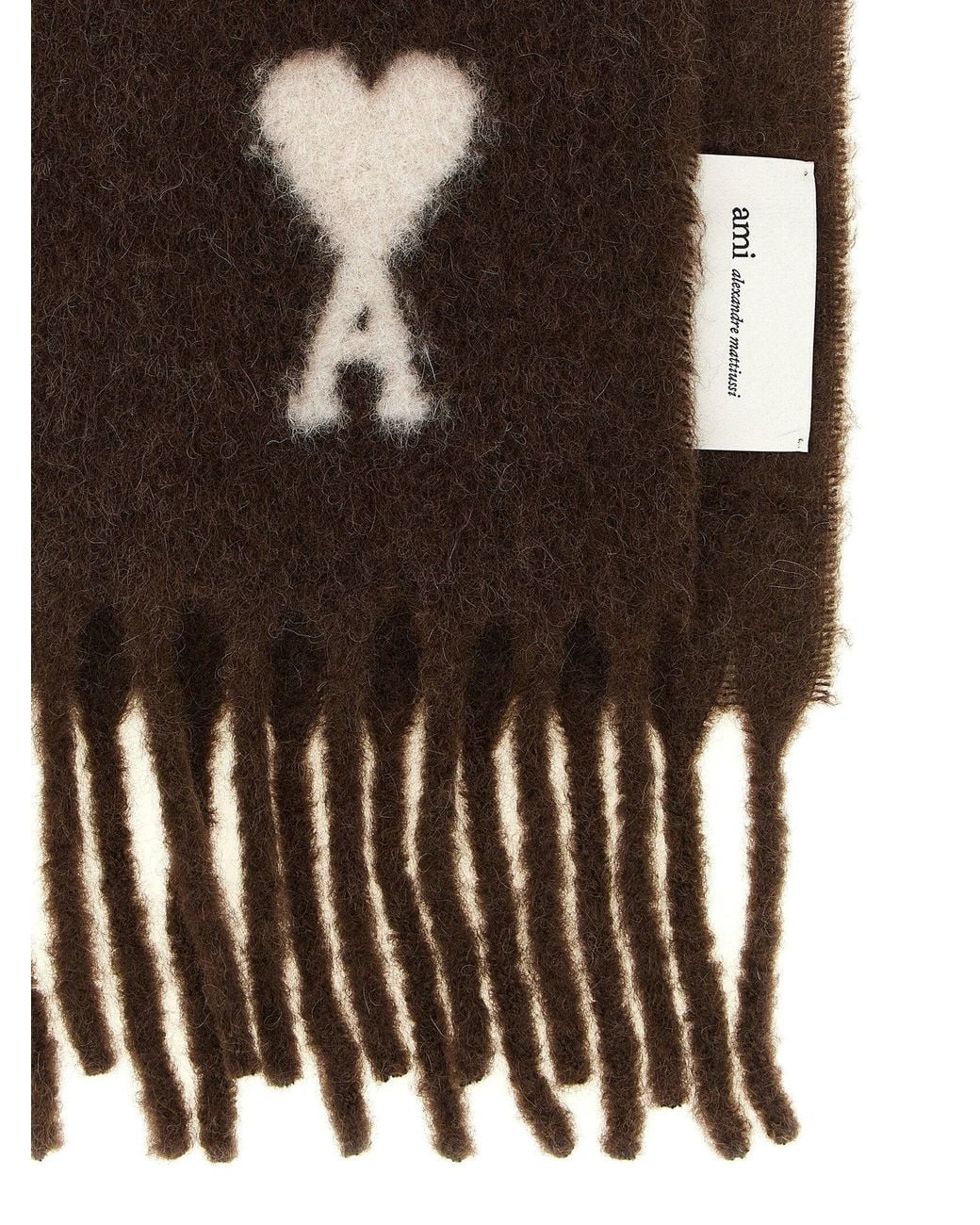 AMI Black Alpaca Blend With Logo Inlay Scarf