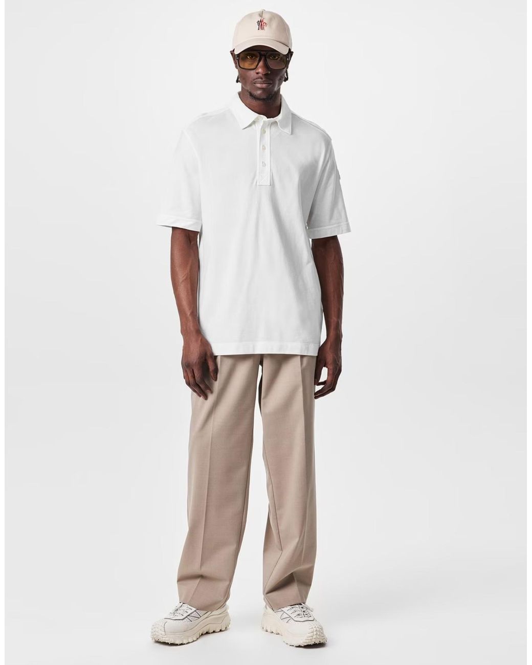 Moncler White Logo Patch Polo Shirt for men