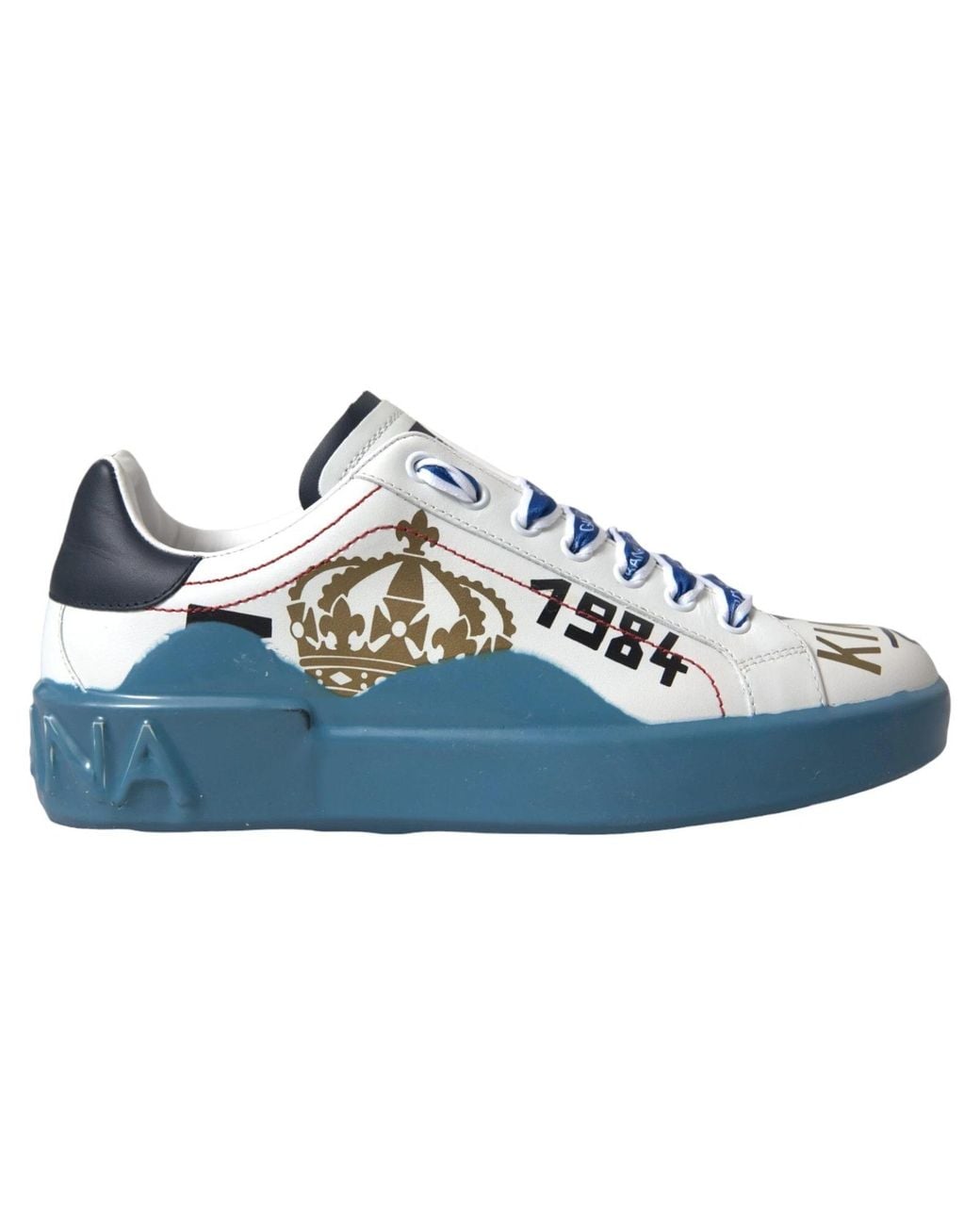 Dolce & Gabbana Blue White Printed Portofino Melt Sneakers Shoes for men