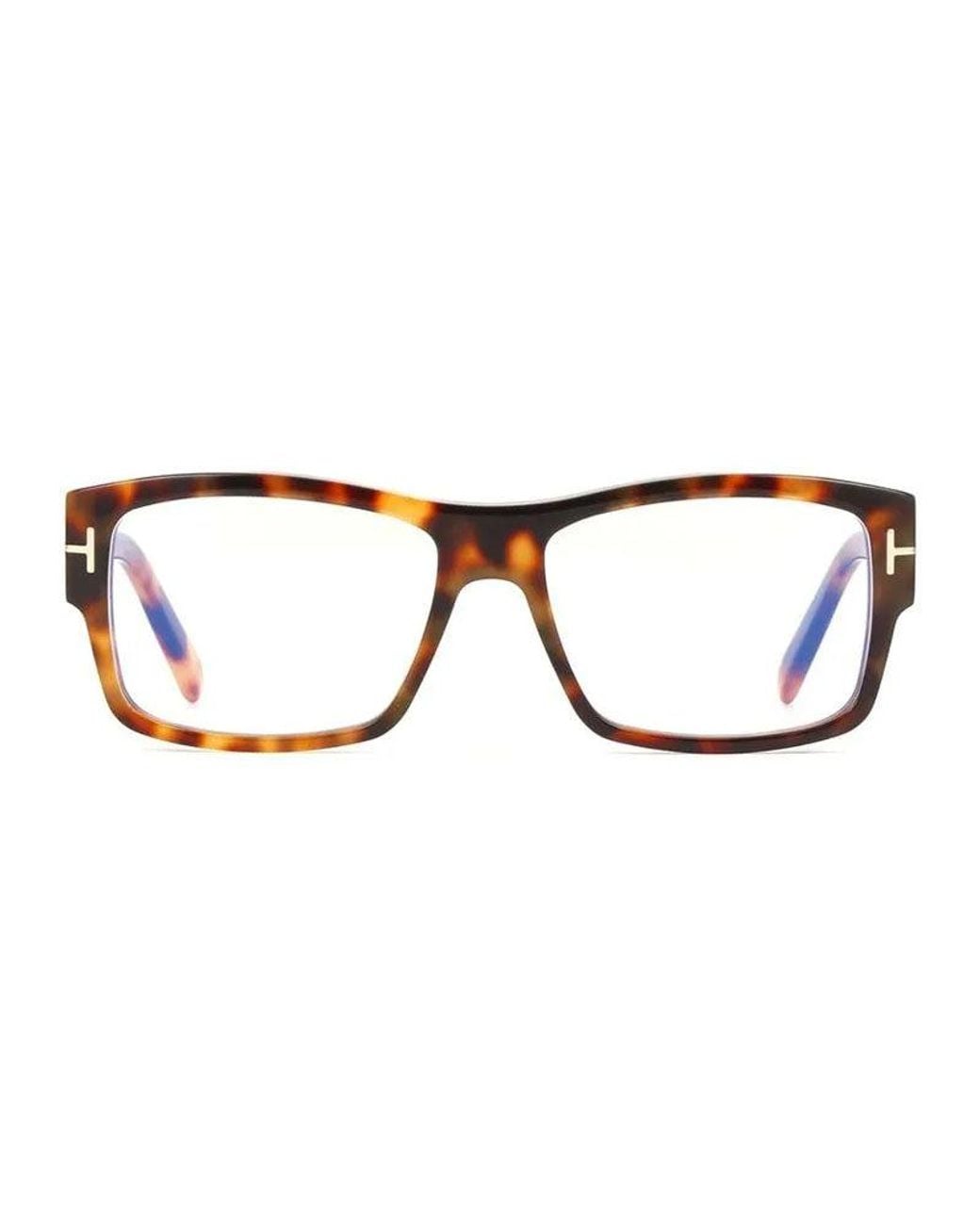 Tom Ford Brown Eyeglasses Square Full Rim, Blonde Havana Frame And Clear--Light Block Lenses Lens Ft5941-B053 Sunglasses