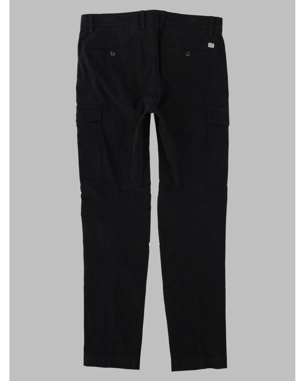 C P Company Black Stretch Cotton Satin Cargo Trousers for men