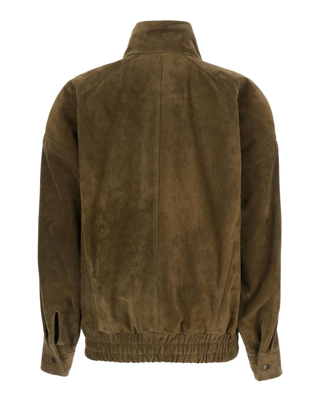 Saint Laurent Green Jacket Double-Breasted Suede High-Neck Coat
