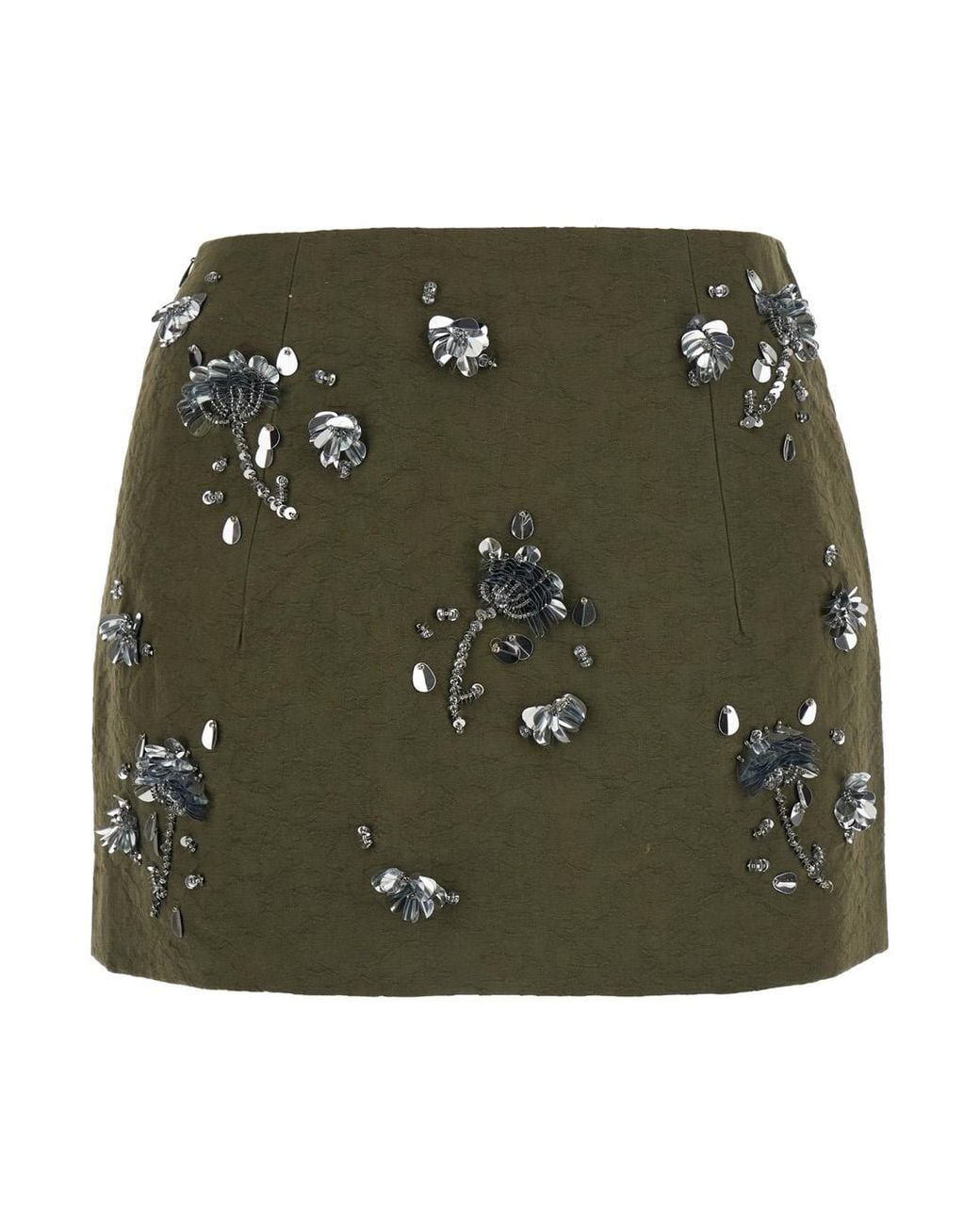 Markgong Green Mini Skirt Floral Embellished Cotton