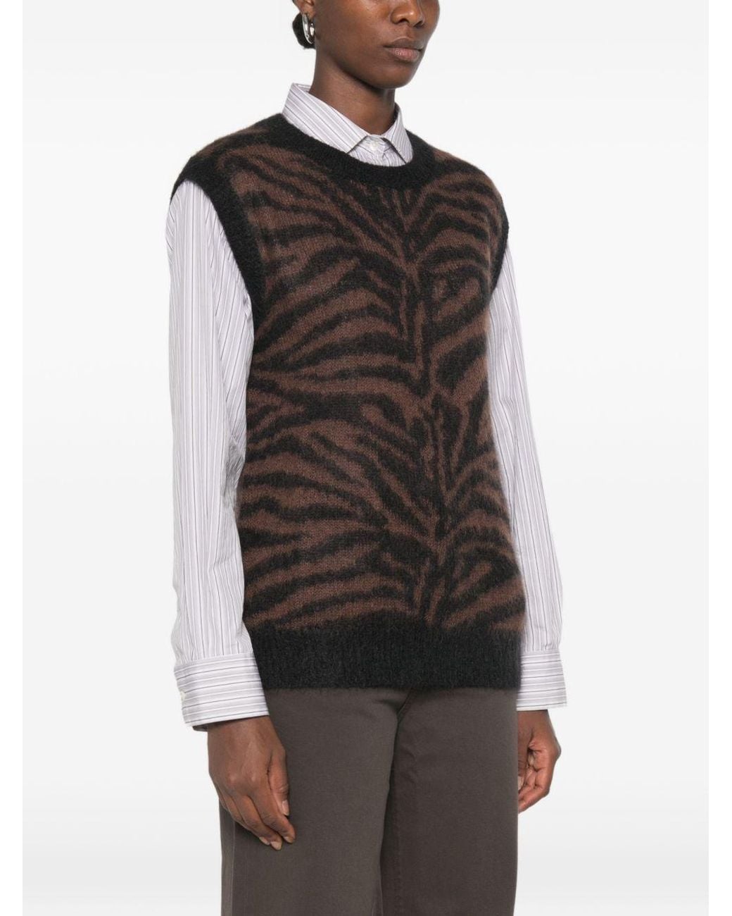 P.A.R.O.S.H. Black Zebra-Pattern Knit Tank Top