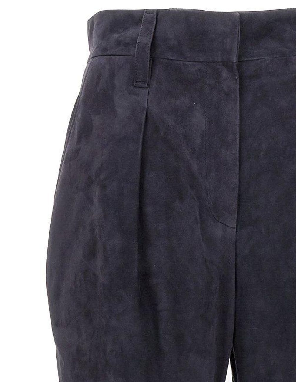 Brunello Cucinelli Blue Dark Suede Trousers