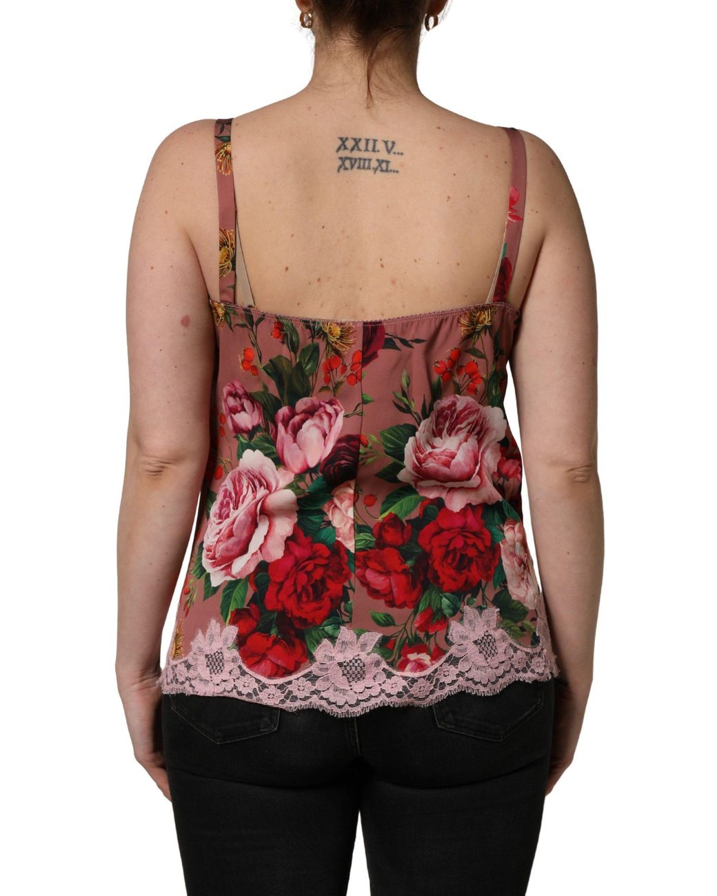 Dolce & Gabbana Red Rose Print Satin Lace Camisole Tank Top Cotton Elastane Nylon Silk