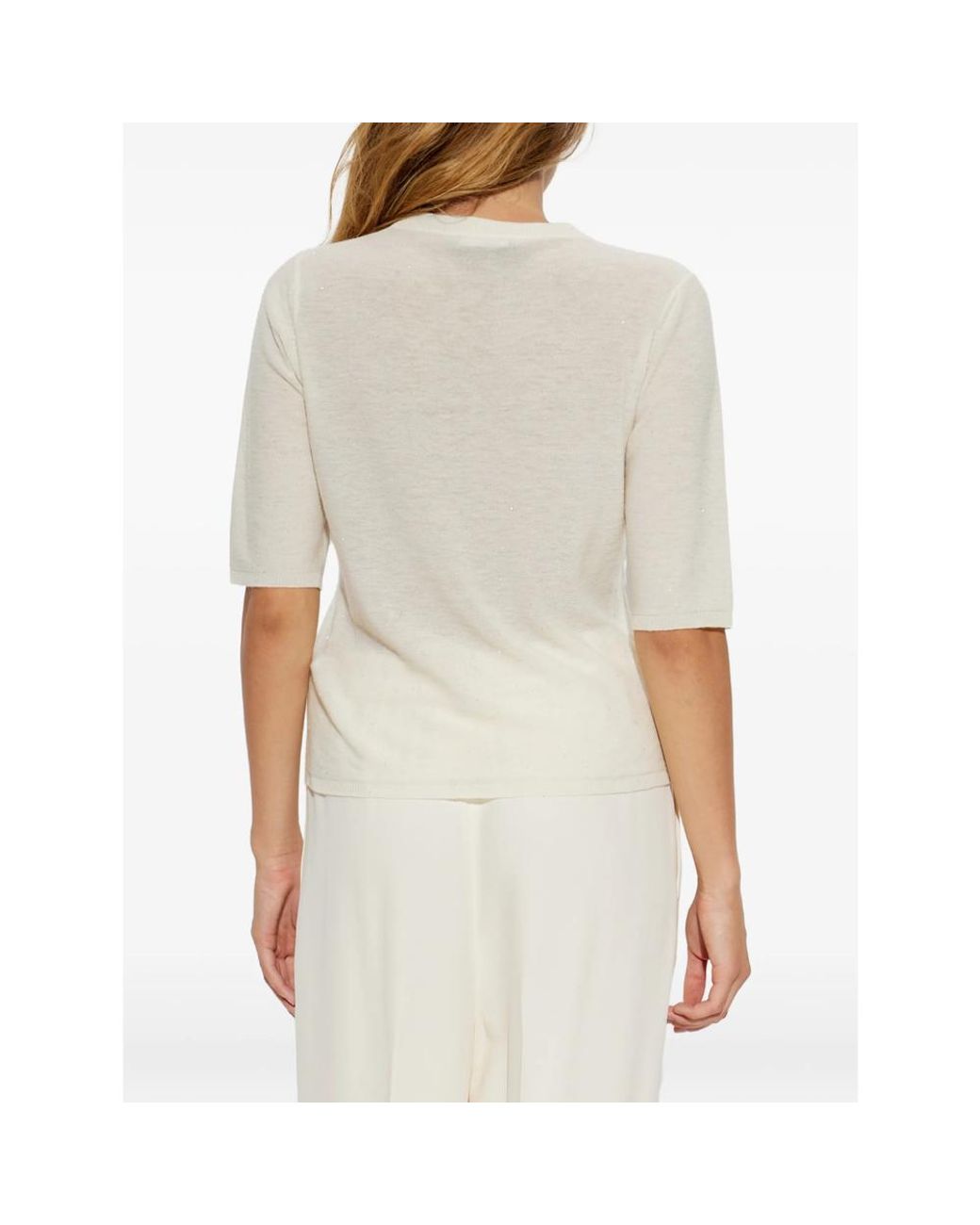 Fabiana Filippi White Short Sleeve Sweater Sequin Knit Wool T-Shirts & Jerseys