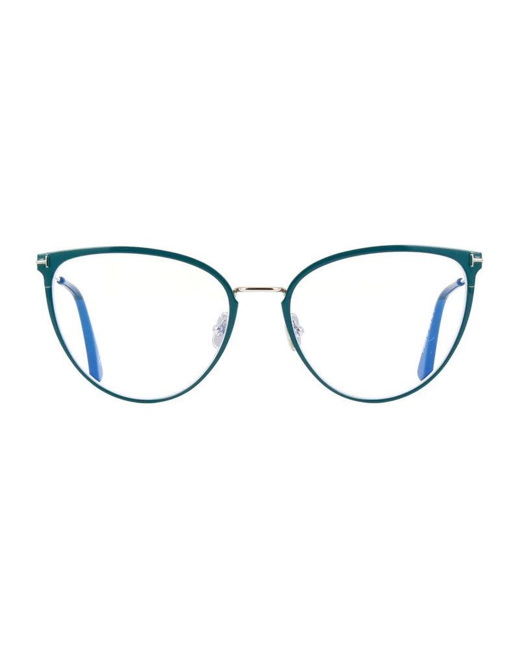 Tom Ford Blue Eyeglasses Cat Eye Full Rim, Shiny Frame And Clear Light Block Lens Ft5840-B087 Sunglasses