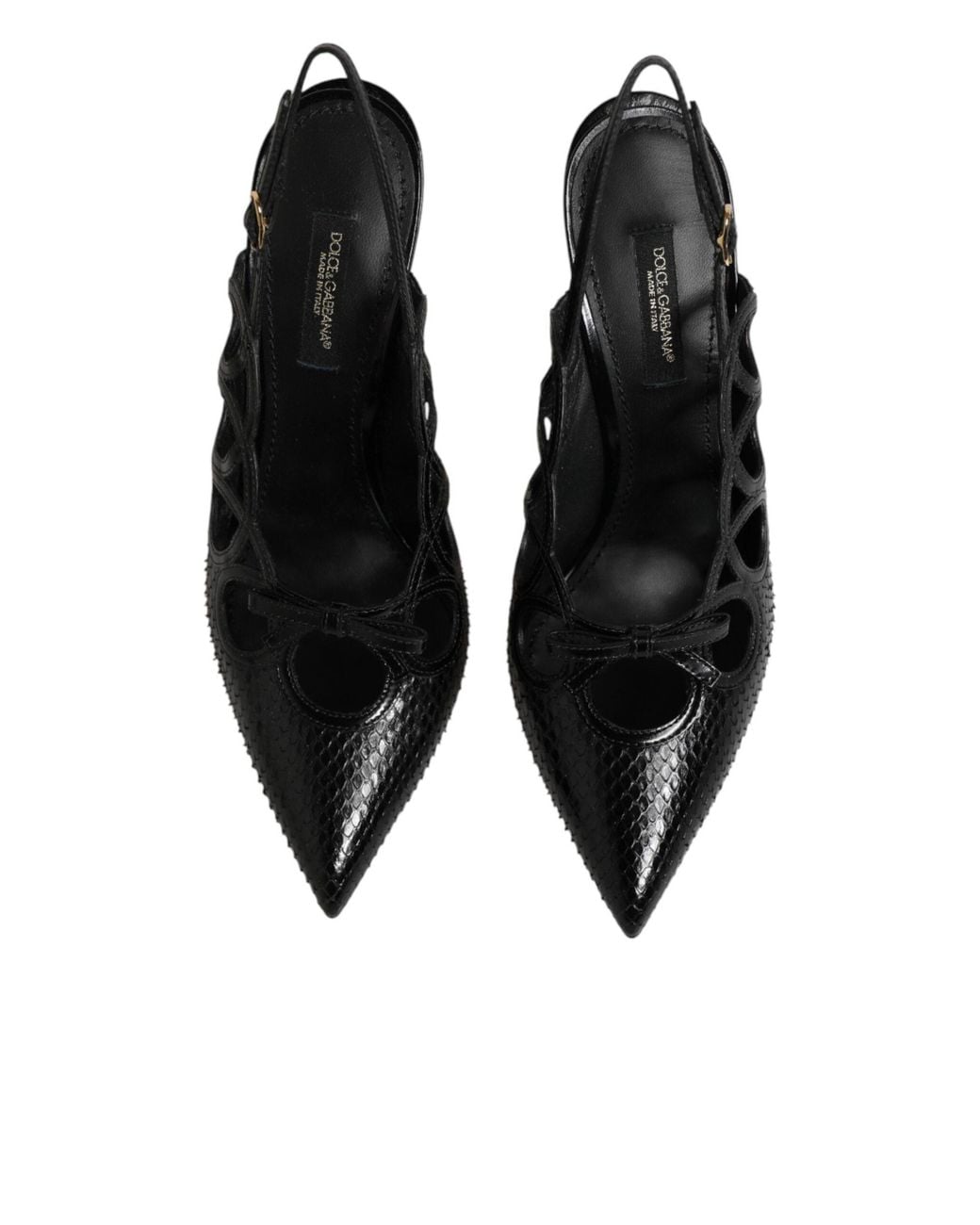 Dolce & Gabbana Black Leather High Heels Slingback Shoes Moluro Python+21Lf