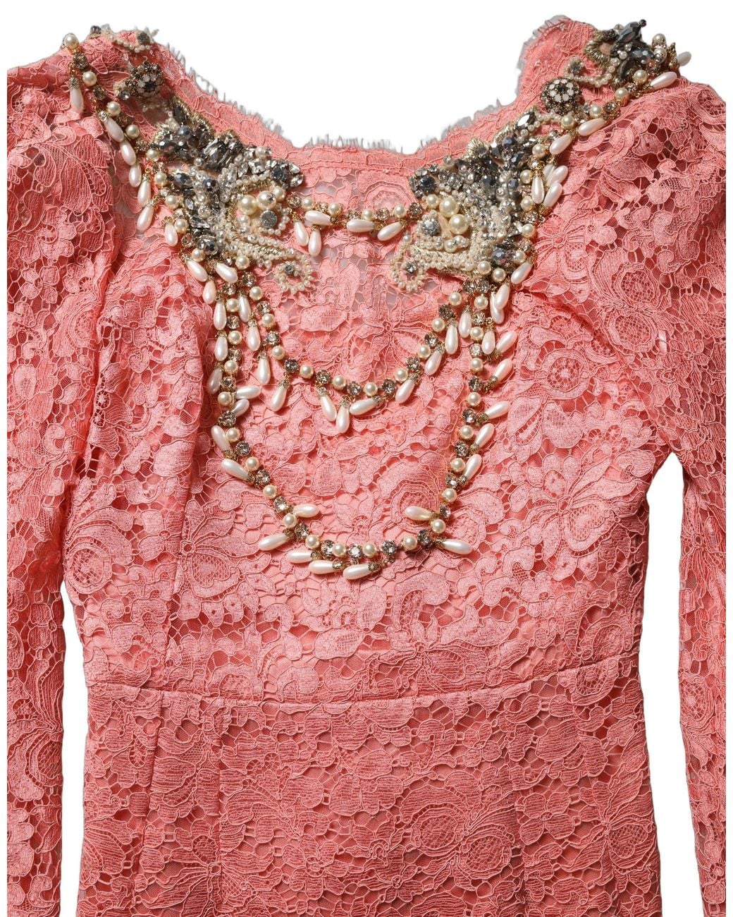 Dolce & Gabbana Pink Embellished Mermaid Lace Gown Dress Viscose Nylon Cotton