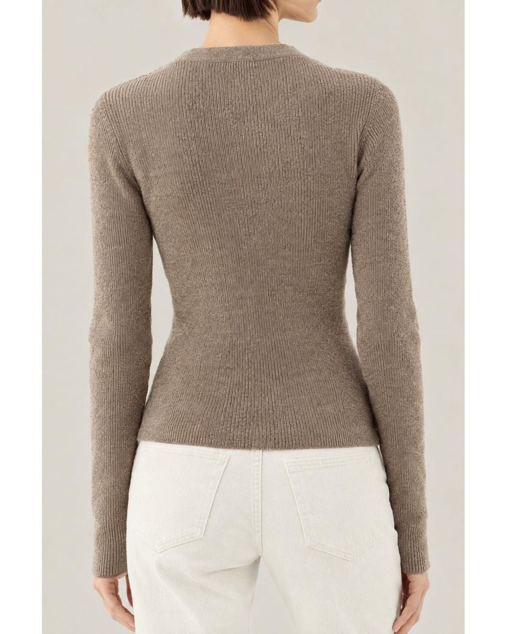 Brunello Cucinelli Natural Caribou Wool Blend Button Front Sweater Clothing