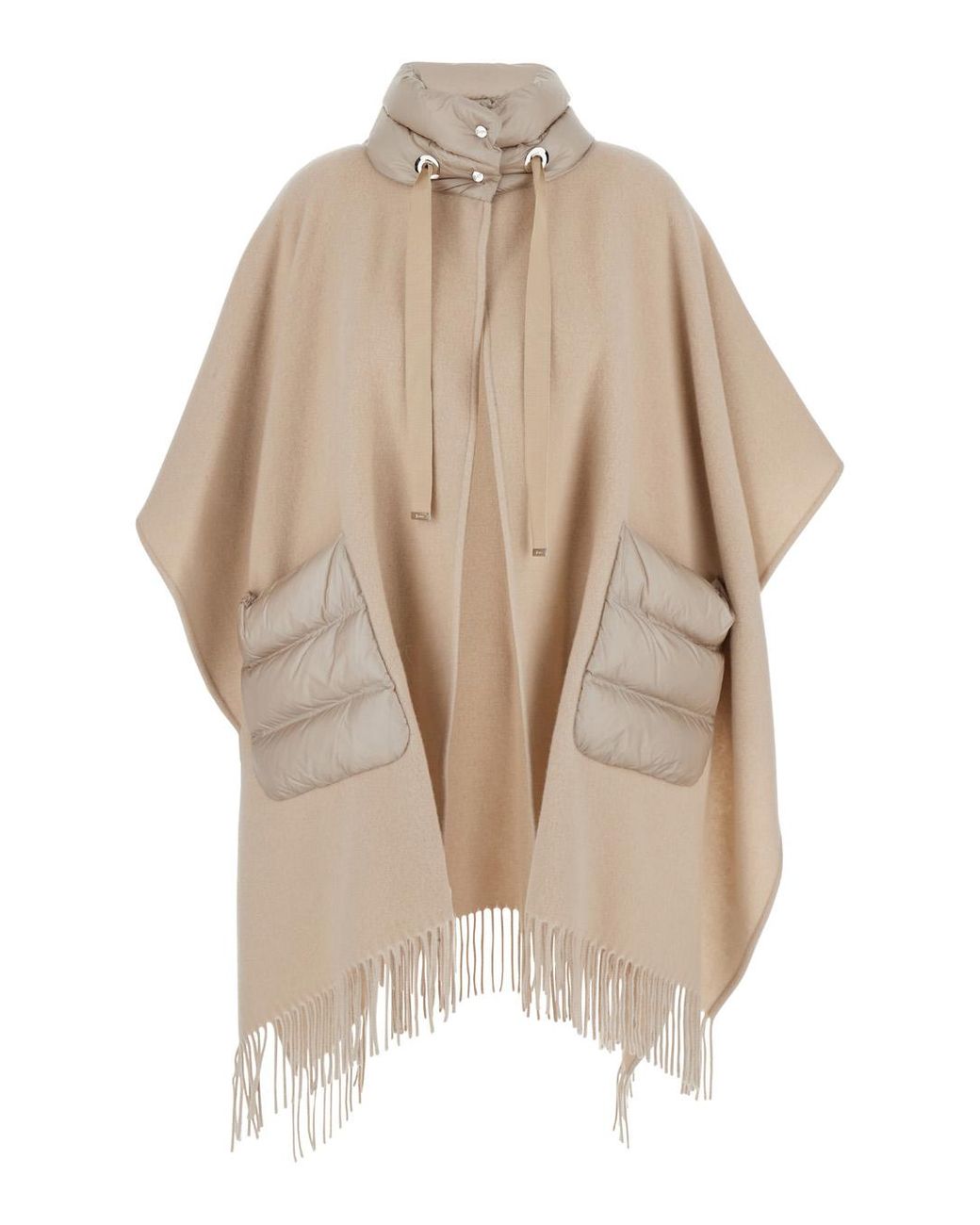 Herno Natural Poncho High-Collar Wool-Nylon Main Fabric: Wool Coat