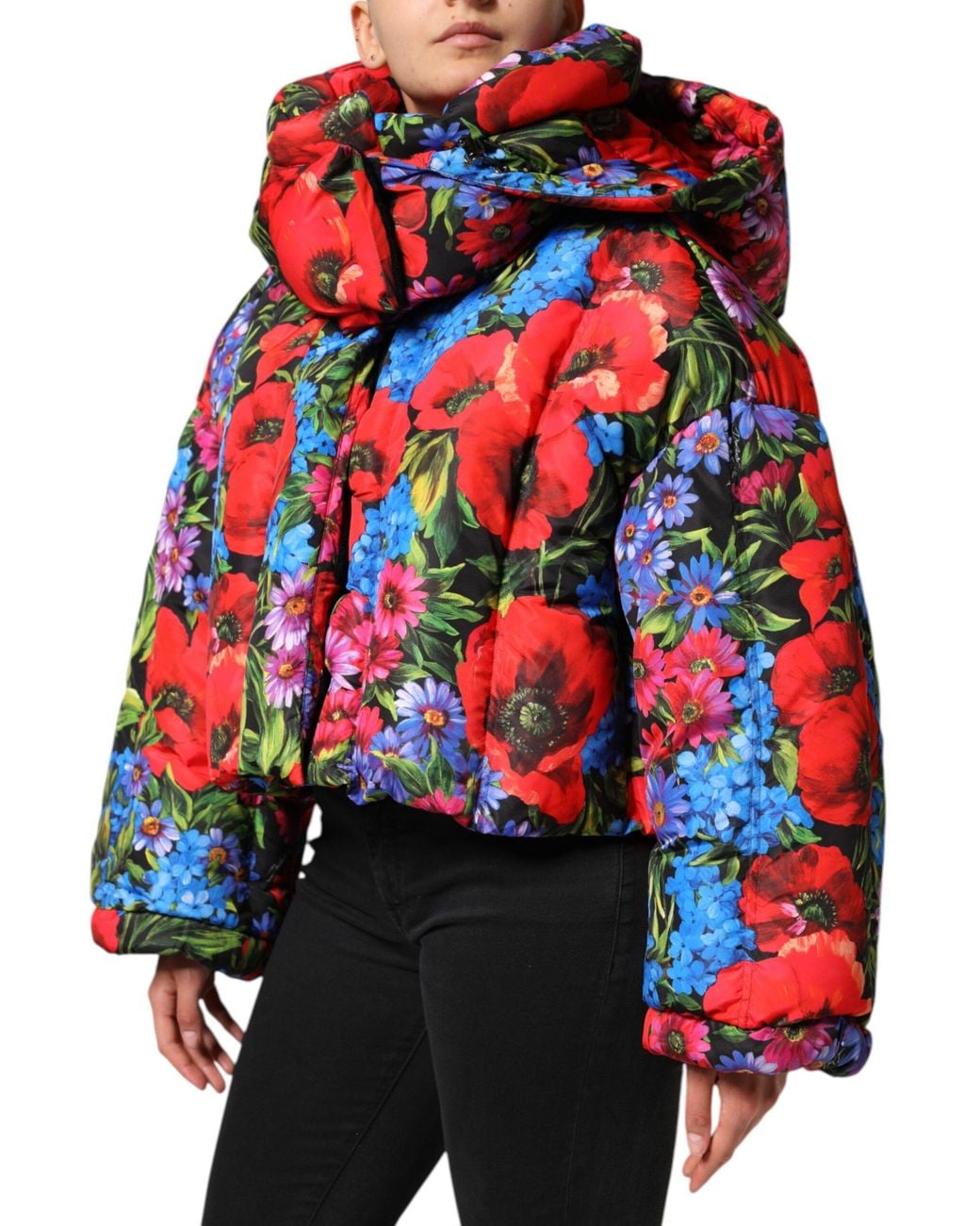 Dolce & Gabbana Red Floral Hooded Puffer Coat Jacket Polyester Clothing