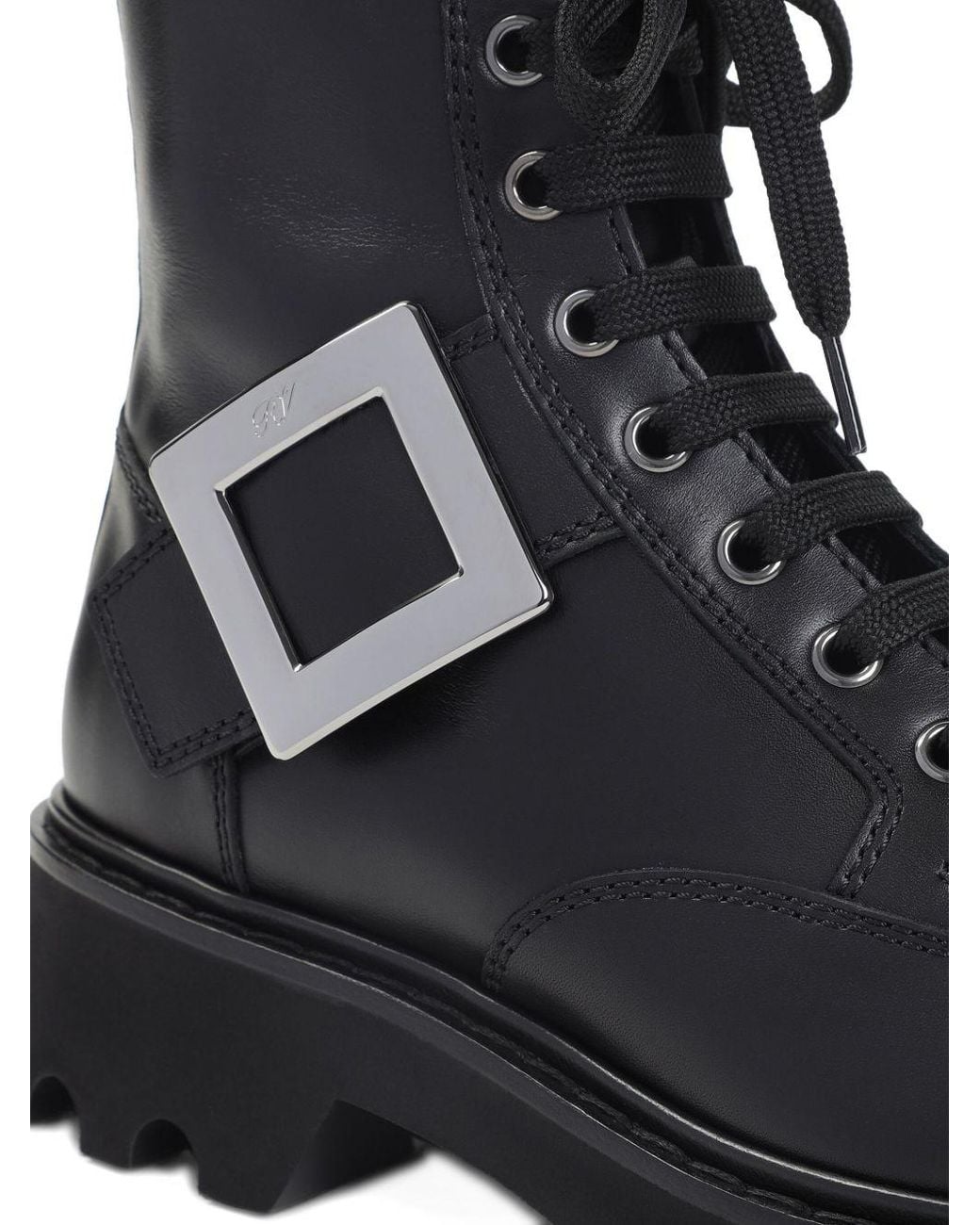 Roger Vivier Black Smooth Leather Ankle Boots With Lace-Up Closure