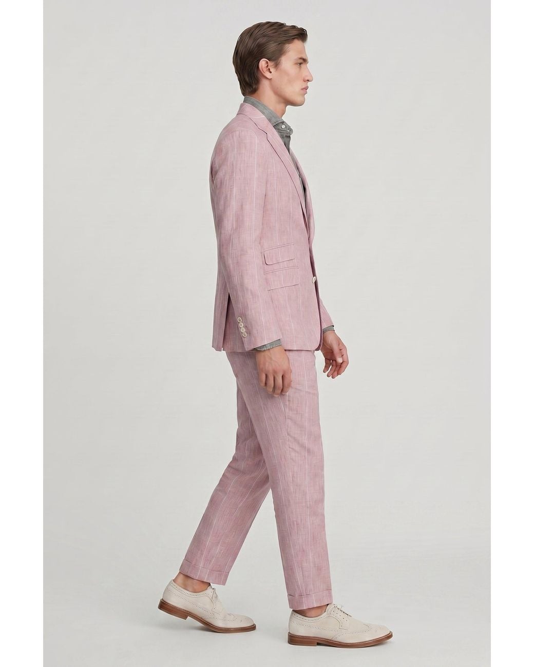 Brunello Cucinelli Pink Linen Tailored Suit for men