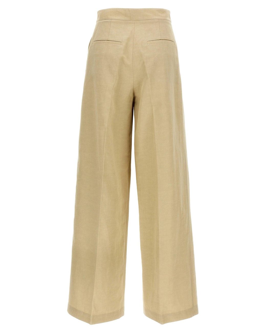 Yves Salomon Natural Pleated High-Waist Linen-Blend Trousers