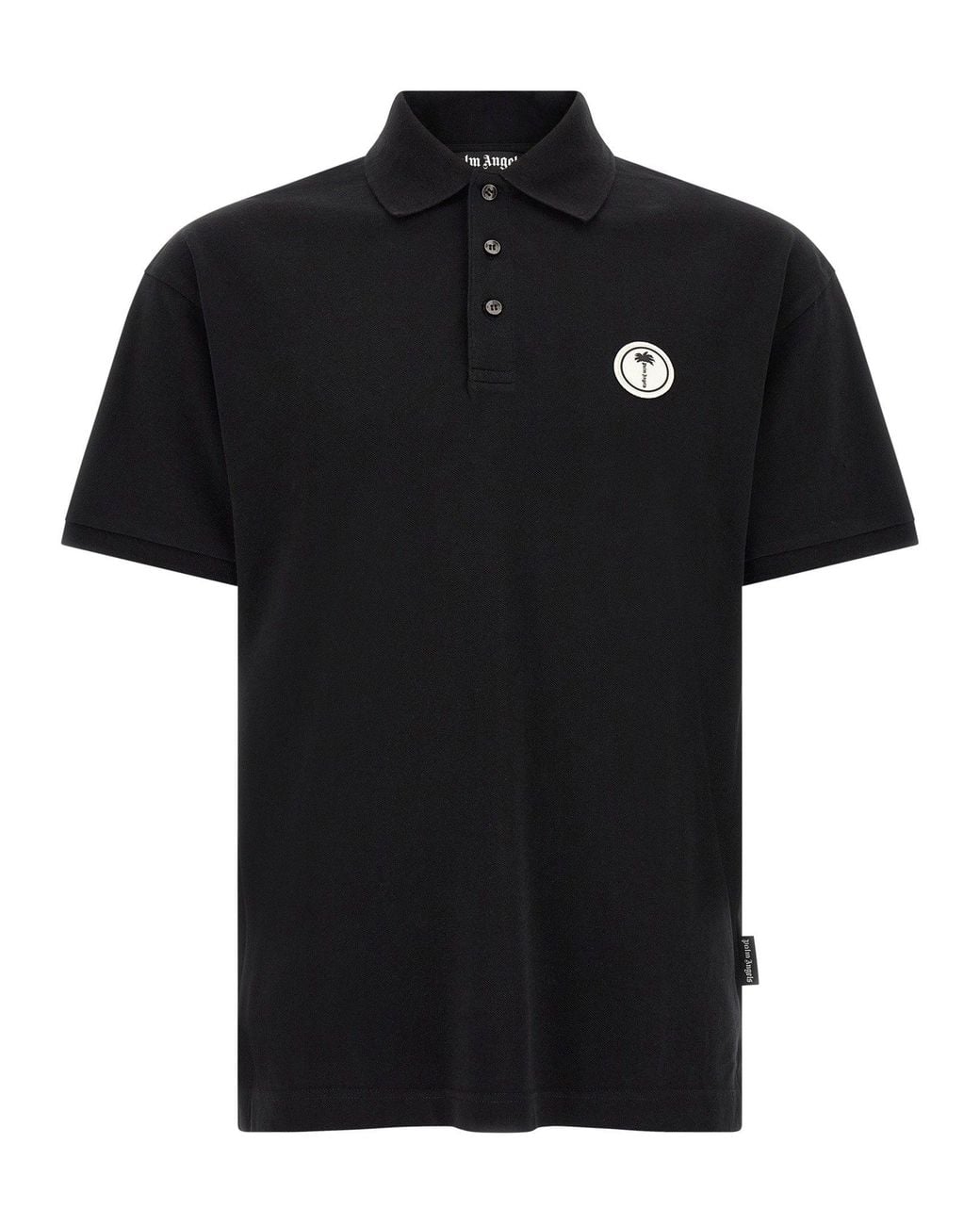 Palm Angels Black Logo-Patch Cotton Piquet Polo Shirt for men