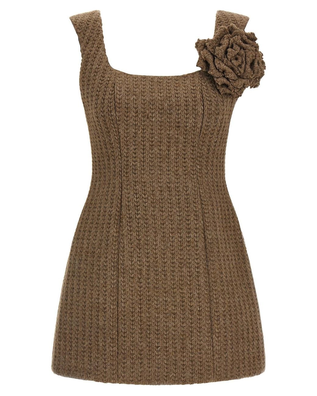 GIUSEPPE DI MORABITO Brown Ribbed Wool Knit Mini Dress